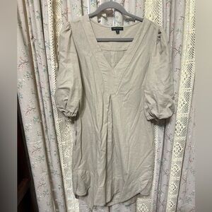 For‎ Cynthia Linen Puff Sleeve V-Neck Dress | Size M | EUC